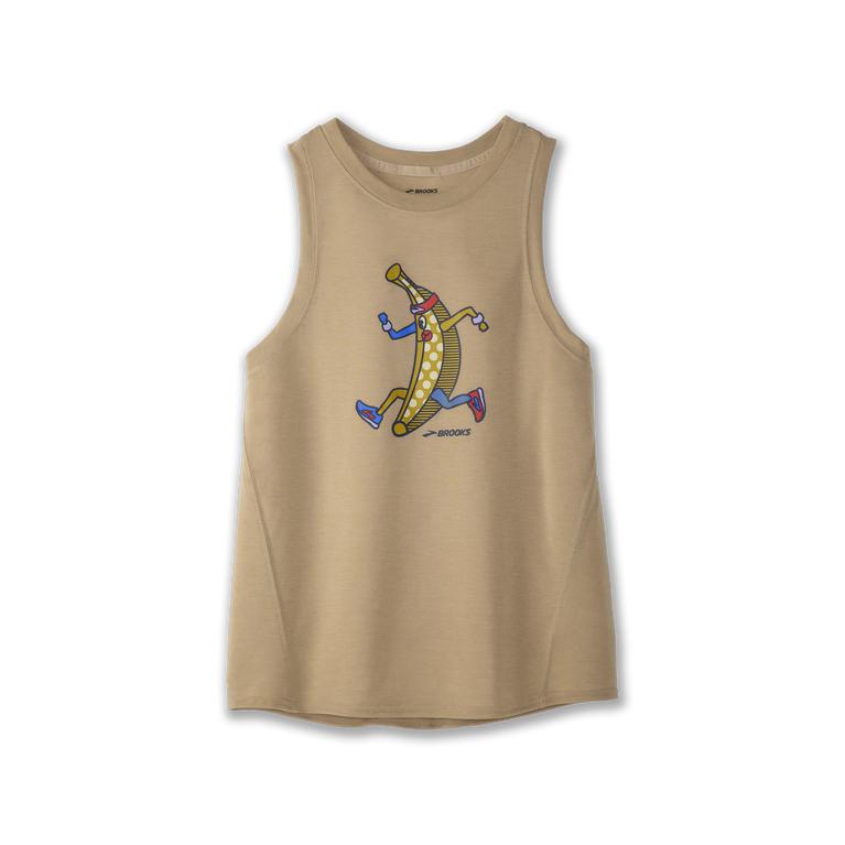 Brooks Distance Graphic Womens Running Tank Top - Heather Oatmeal/Banana/Black - Indonesia (WODG-415